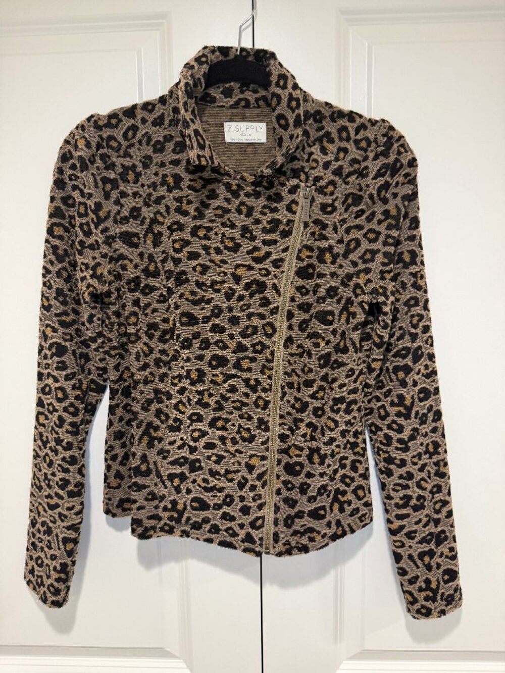 Z Supply Textured Leopard Print Moto Jacket With an Asymmetric Closure